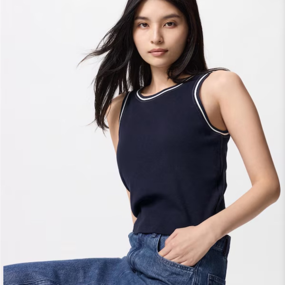 Uniqlo Navy Tank Top with White Trim